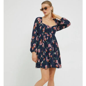 Abercrombie & Fitch Floral Long Sleeve Mini Dress Navy Pink XS Baby Doll